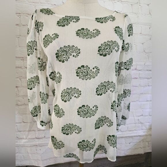 Renee C Sheer Top | Ivory w/ Green Paisley Burnout | Medium* | EUC - Picture 2 of 9